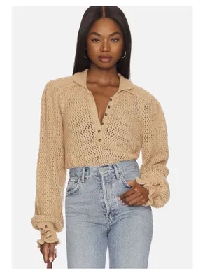 Free People Care FP Snowdrift Pullover Sweater in Camel Heather thumbnail 4