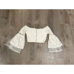 White Bell Sleeve Off Shoulder Top Women's Small Boho Festival Crop Lace thumbnail 3