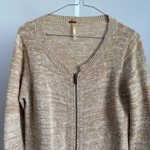 Free People Zip Up Cardigan Sweater Minimalist Brown‎ Cotton Blend size M thumbnail 2