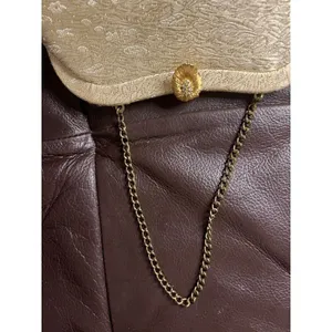 Gold Brocade Evening Bag Floral Frame Clutch Chain Handle Formal Purse VTG thumbnail 2