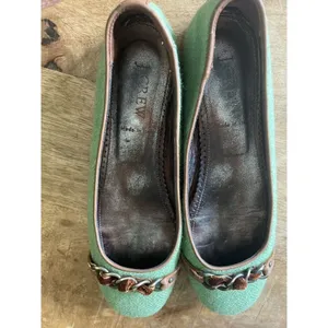 J.Crew Women’s Green Wool Ballet Flats Leather Lining and Chain Detail, Sz 7 thumbnail 4