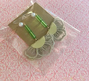 Handmade retro glass beads & flower lace dangle earrings 💚💚💚 thumbnail 3