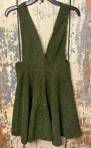 Frille Rose dark Green corduroy Mini dress, size Medium thumbnail 1