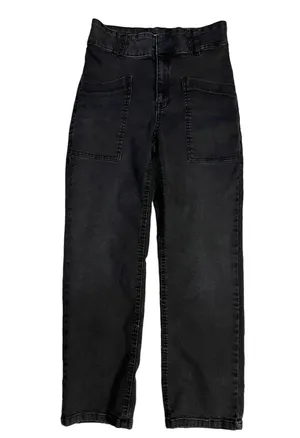 Zara Black Front‎ Pocket Straight Leg Cropped Thick Waistband Jeans Size 6 thumbnail 1