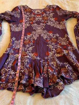 Free People Smooth Talker purple floral long sleeve tunic dress drop waist XS thumbnail 9