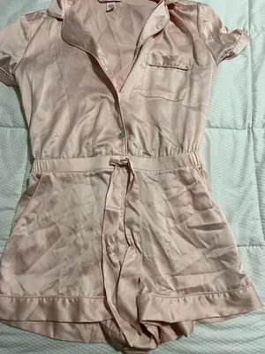 Victoria's Secret Satin Botton Front Pink Lounge Romper thumbnail 3