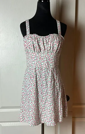 Pink Micro Rose Floral Mini Sun Dress thumbnail 1