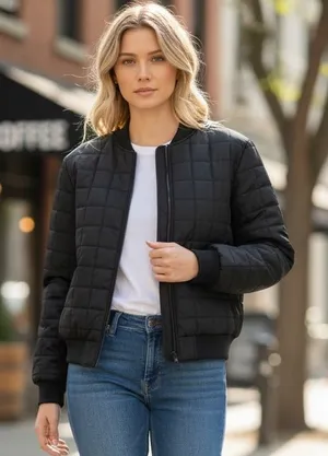 NWT Nicole Miller Black Quilted Bomber Jacket SZ-3X thumbnail 1