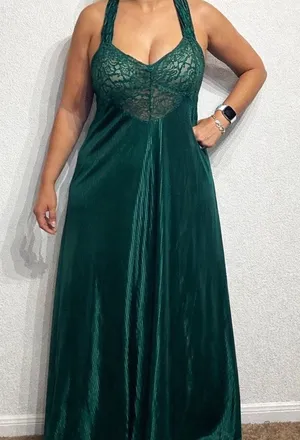 Petra Fashions Green Lace Maxi Slip Dress Nightgown Y2K Sz 1X thumbnail 1