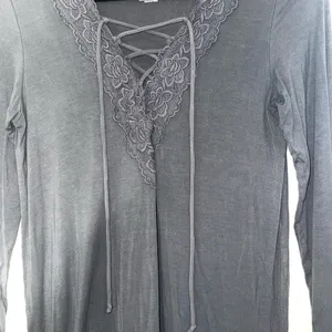 Soft & Sexy Dark Gray Crochet Lace-up Tee thumbnail 3