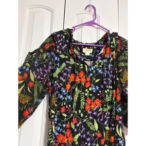 Maeve Anthropologie Blouse Floral Ruffle‎ Black Sheer Sleeve S Boho Cottagecore thumbnail 4