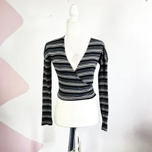 Free People Striped Wrap Top Always With Me Tee‎ Boho Casual Minimalist XS thumbnail 3