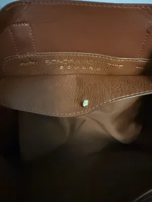 Sondra Roberts Squared Cognac Brown Tote with Gold Buckles Computer Bag or Purse thumbnail 12