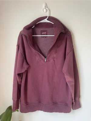 Aerie Maroon Half-Zip Pullover Sweater thumbnail 2