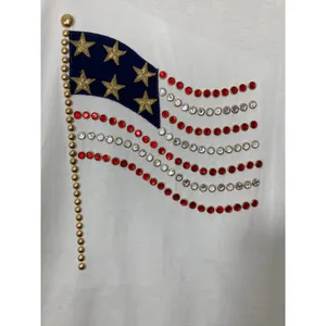 Vintage 80's Clodia Dee Beaded Gem Patriotic USA American Flag Bedazzled T-Shirt thumbnail 7