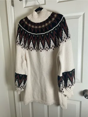 Free People Scotland Fair Isle Balloon Sleeve Mock Neck Sweater Dress M thumbnail 12