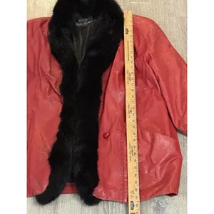 Vtg Red Leather Millyn Fur‎ Collar Coat Jacket 80's Glam Mob thumbnail 8