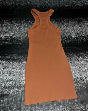 Womens small Babaton Aritzia Sculpt Brown Ribbed Tank Dress Bodycon Racerback thumbnail 2