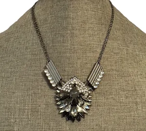 Gunmetal Silver Rhinestone Statement Necklace thumbnail 1