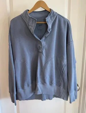 Aerie Cozy Hoodie Womens Large Dusty Blue Partial Button Oversized Boho Pockets thumbnail 1