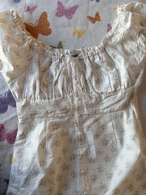 Nectar | Cream Floral Puff Sleeve Button Front Mini Dress | L thumbnail 3