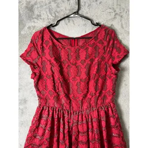 Moulinette Soeurs Anthropologie Red Lace Fit & Flare Dress Romantic‎ Coquette 12 thumbnail 2
