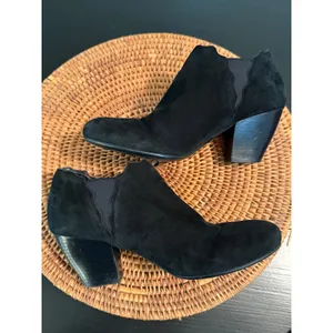 Van Eli Womens Black‎ Suede Scalloped Ankle Booties Block Heel Size 9W thumbnail 7