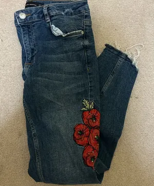 Zara Floral Denim Jeans thumbnail 1