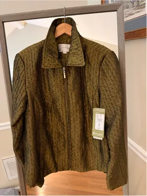 Women's Erin London Olive & Black Textured Zip-Up Jacket Size S thumbnail 2