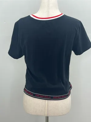 Chicago Bulls NBA Black Flame Basketball Graphic Women’s Crop Top Shirt Small thumbnail 4