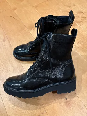 Paul Green black crinkled patent leather combat boots sz 7.5 (UK5) thumbnail 3