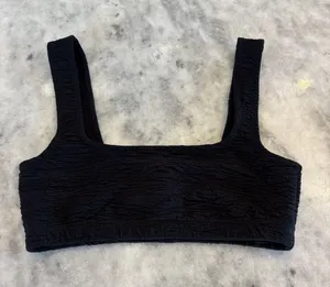 Good American Black Textured Scoop Swim Top thumbnail 1