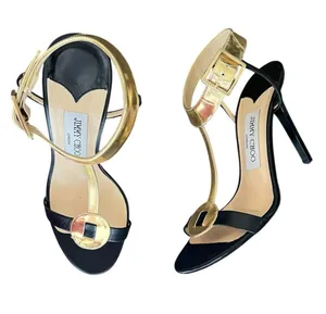 Jimmy Choo Women’s Y2K Vintage Leather Colorblock Pattern T Strap Open Toe Heels thumbnail 1
