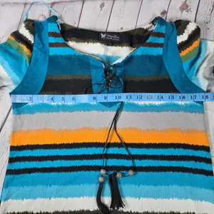 Papillon Striped Lace Up Tassel Dress Teal Orange Gray White Black Size‎ S thumbnail 7