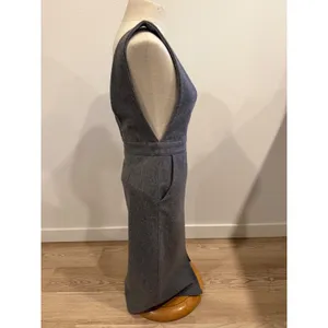 J.S.T Gray Wool Blend Pinafore Midi Dress Deep V-Neck Sleeveless Jumper Size L thumbnail 4