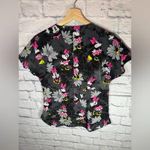 Disney Minnie Mouse Scrub Top‎ Womens size XS black & pink color thumbnail 6