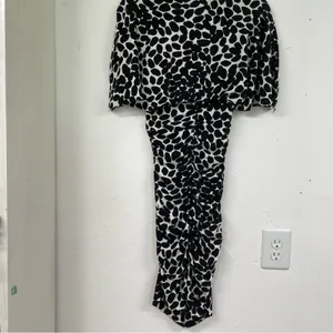 Cache Black White Spotted Ruched Draped Bodycon Mini Dress Womens 2 Vintage 90s thumbnail 8