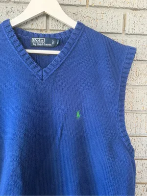 Polo by Ralph Lauren Blue V-Neck Knit Sweater Vest Size Large Old Money Preppy thumbnail 4