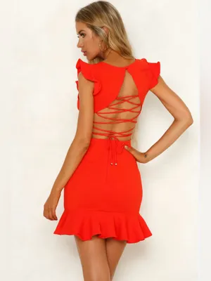 Hello Molly Take the Reigns V-Neck Lace-Up Back Ruffle Mini Dress Size XS 2 thumbnail 9