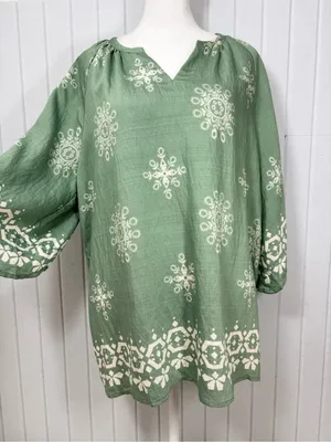 Bebonnie Boho Embroidered Tunic Top - Sage‎ Green Size L NEW thumbnail 4