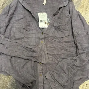 Free People‎ purple linen blouse Size XS thumbnail 1