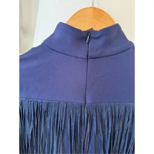 Tuckernuck Dress Women Navy‎ Blue Cowgirl Suede Fringe Long Sleeve Size XSmall thumbnail 3