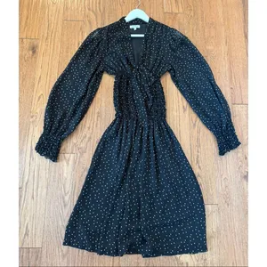 Max studio black polka dot smocked waist long sleeve dress size small thumbnail 8