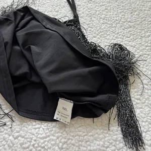 Black Metallic Shimmer Fringe Cami Tank Top XXL Festival coachella rave Goth Y2K thumbnail 2