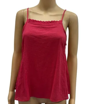 Universal Threads Red Cotton Ruffle Trim Square Neckline Spaghetti Strap Tank S thumbnail 1