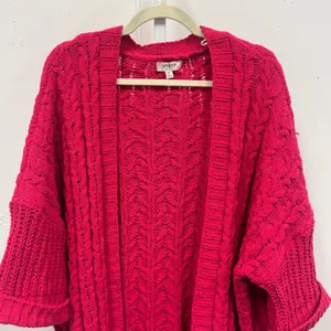 Umgee Magenta Pink Cable Knit Open Front Cardigan Sweater‎ M/L Chunky Oversized thumbnail 3