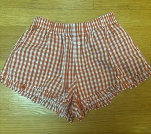 Loucia Orange Georgia Gingham Preppy Coastal Fisherman Ruffle Hem Boxer Shorts S thumbnail 1