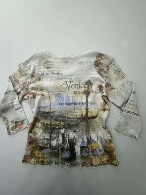 Vintage Cactus Venice Italy Rhinestone Graphic 3/4 Sleeve Top thumbnail 3