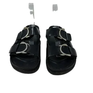 Zara Slide Sandals Buckles‎ Double Strap Faux Leather Black Size 41 US 10 thumbnail 5