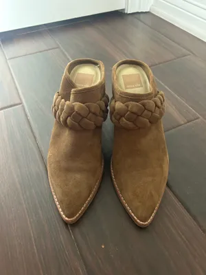DV by Dolce Vita Suede Braided Mule Booties Brown Pointed Toe Block Heel Size 6.5 thumbnail 5